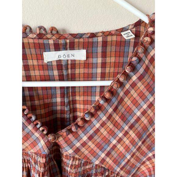 DOEN Thistle Blouse in Blue Autumn Plaid Print Boho M - Picture 7 of 12